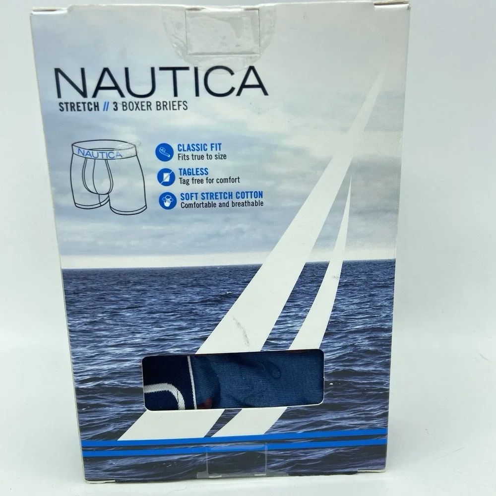 Nautica Stretch Boxer Briefs Men's Medium (32-34) Set Of 3 Cotton Blend Soft NEW